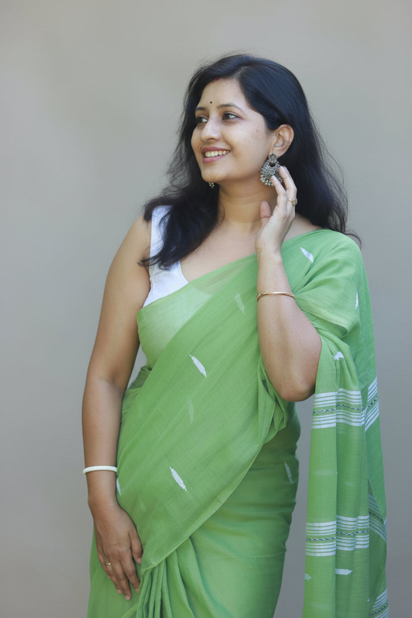 Grape vine, pure mul cotton saree.