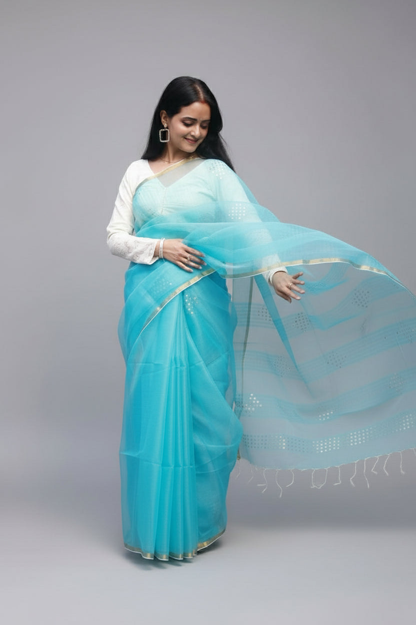 Aasmani sitara, muslin saree.