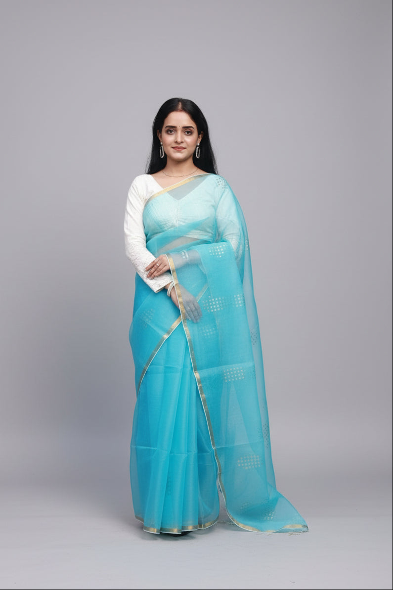 Aasmani sitara, muslin saree.