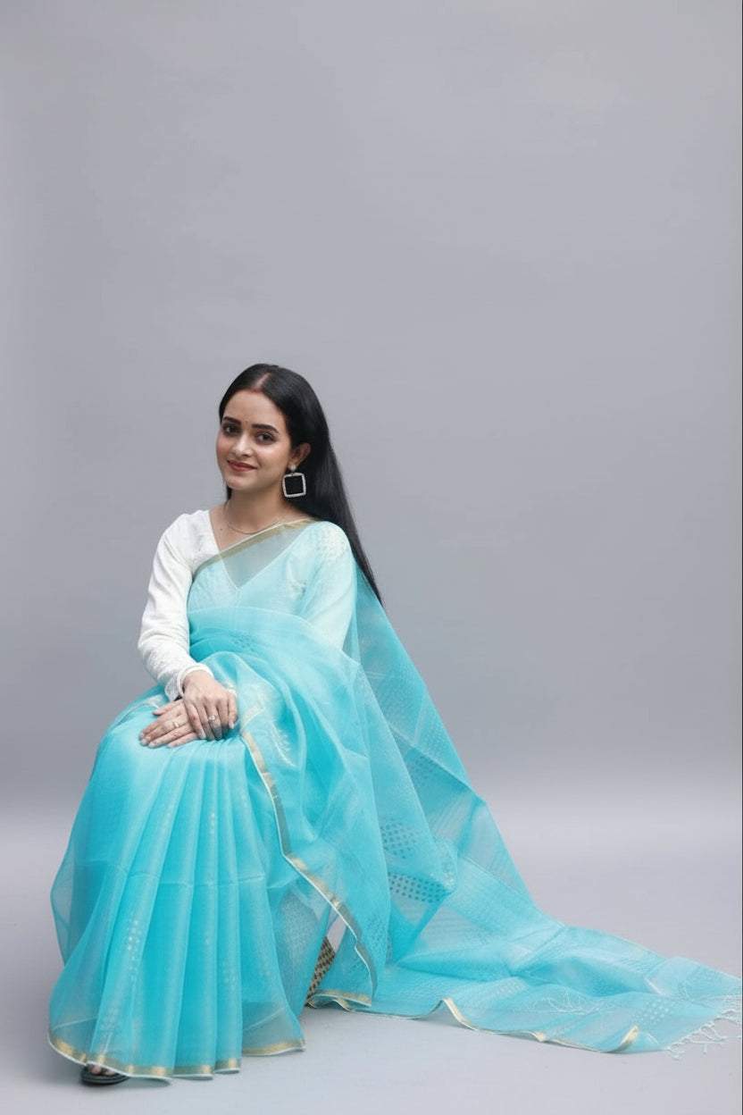 Aasmani sitara, muslin saree.