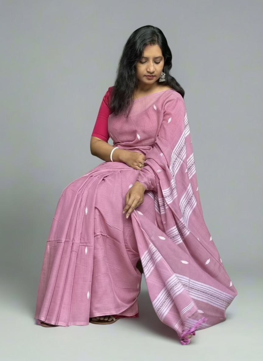 Mallow gulab, pure mul cotton saree.