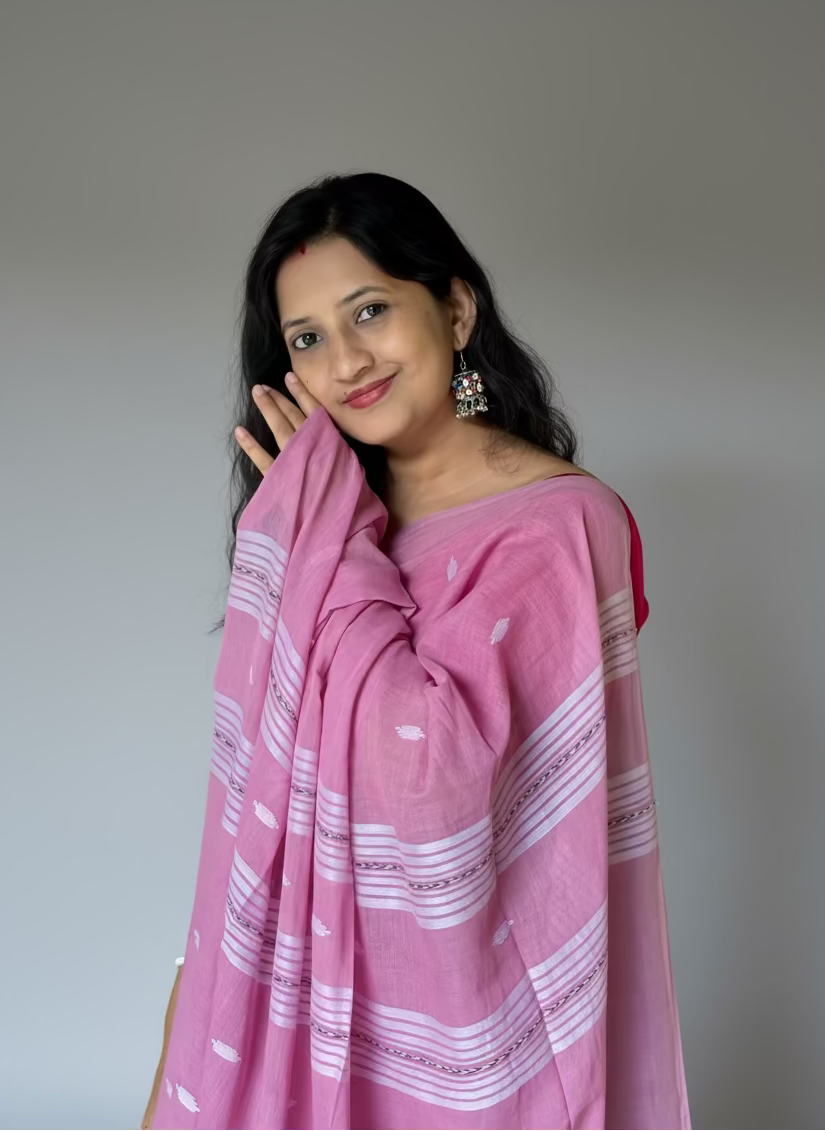 Mallow gulab, pure mul cotton saree.