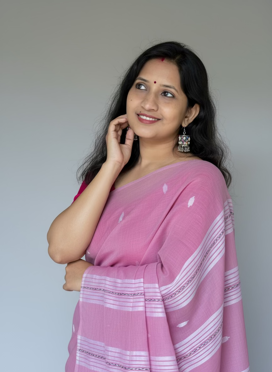 Mallow gulab, pure mul cotton saree.