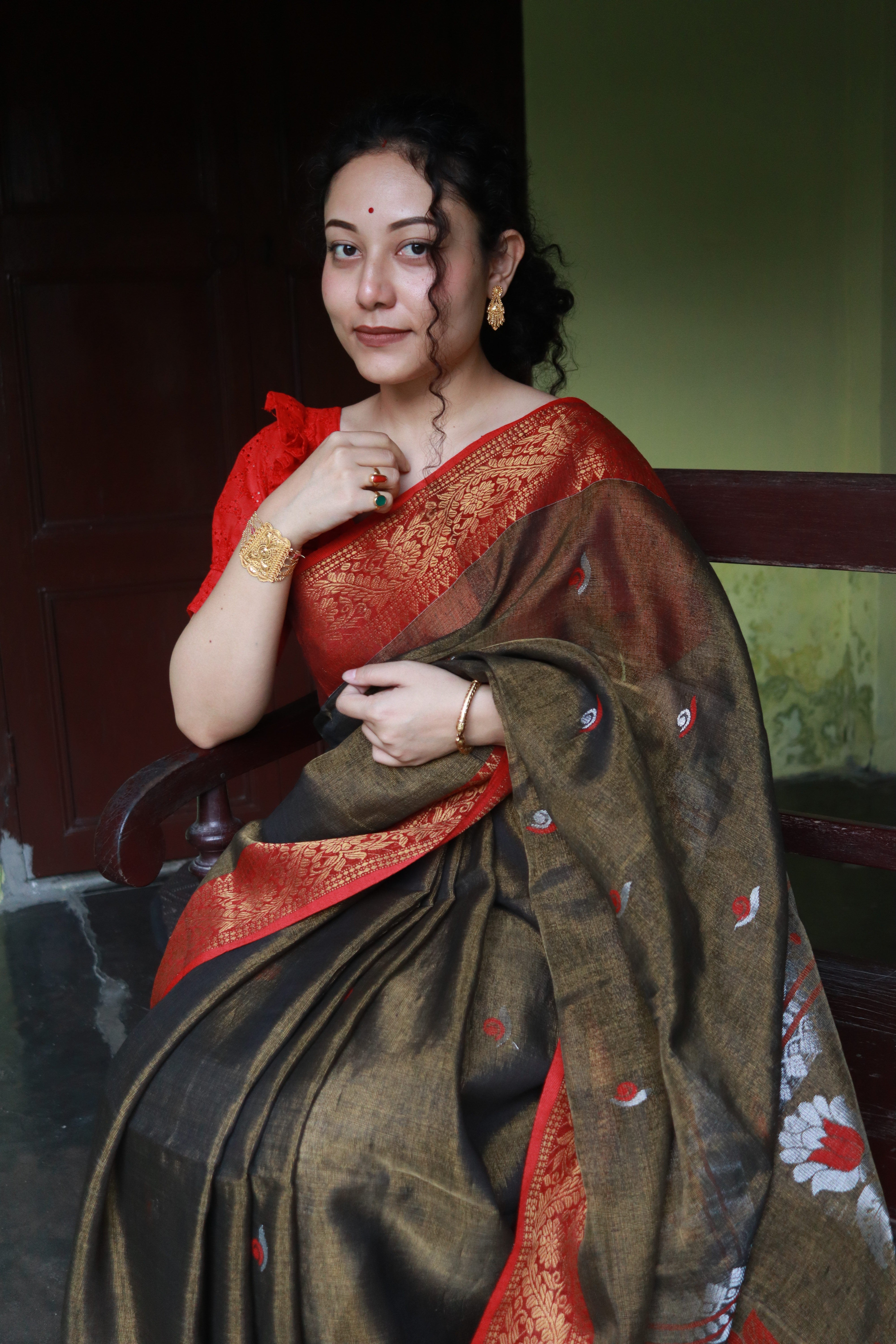 Forest bloom in banarsi linen