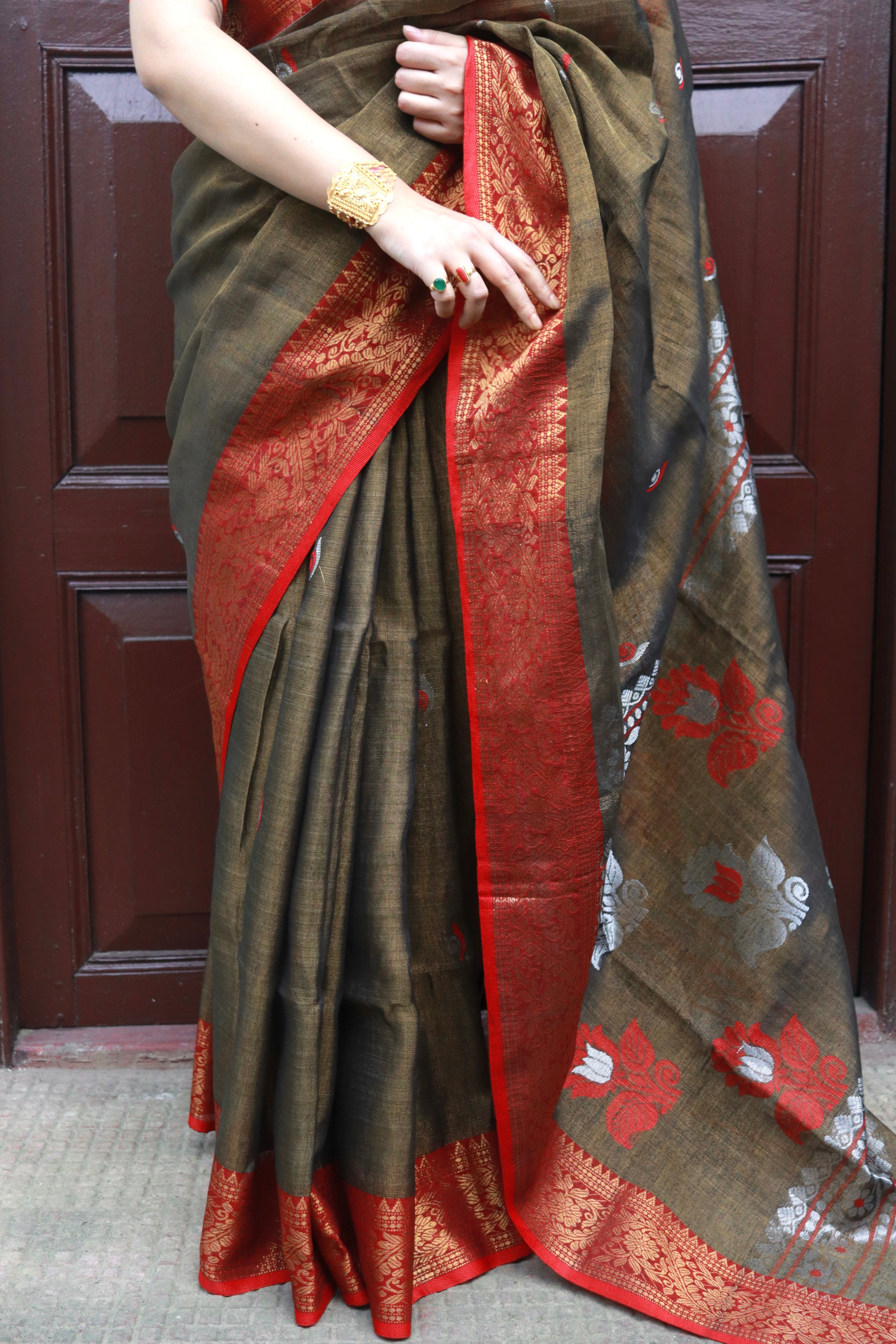 Forest bloom in banarsi linen