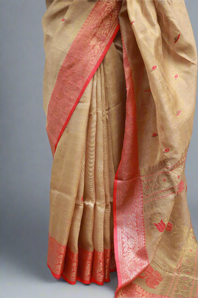 Golden bloom in banarsi linen .