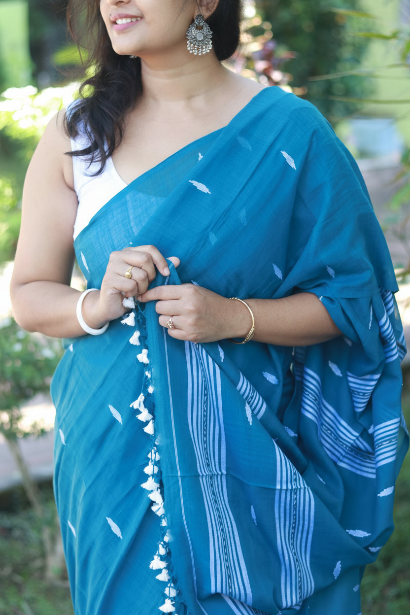 Teal Dil, pure mul cotton saree.