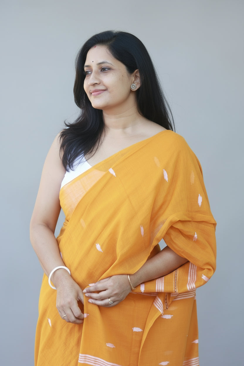Kesari, pure mul cotton saree.