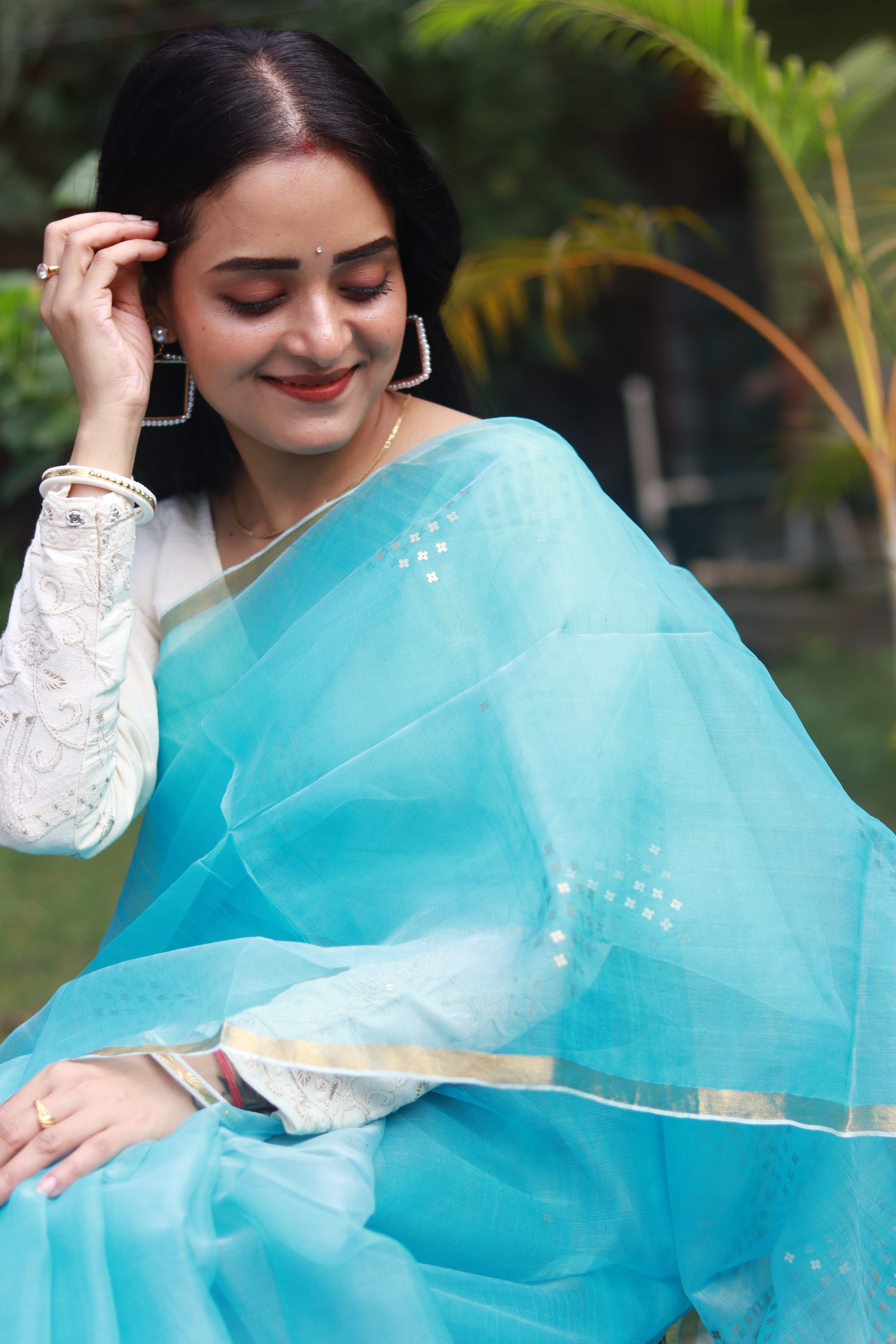 Aasmani sitara, muslin saree.