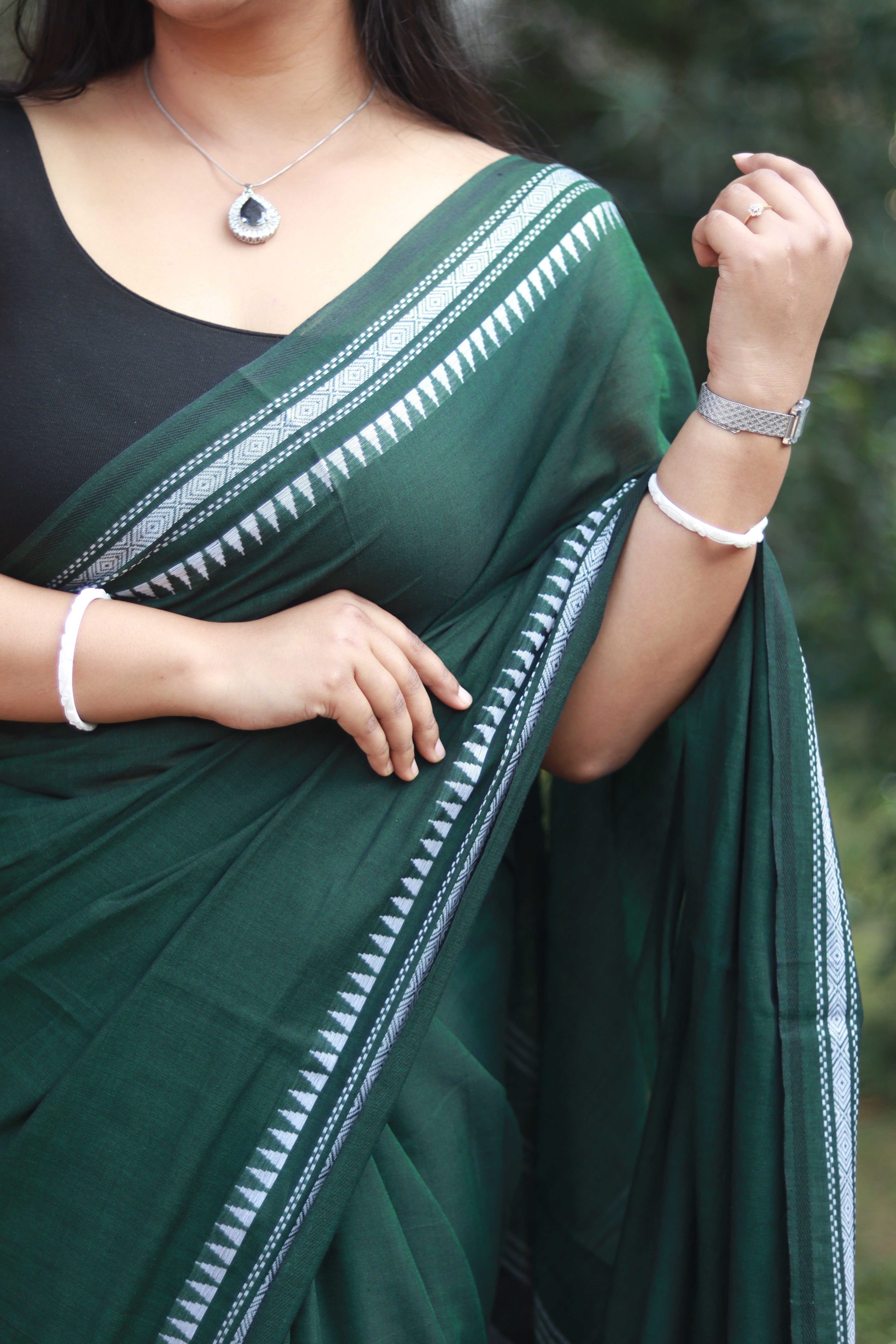 Pine forest, pure cotton Dhonekhali saree.