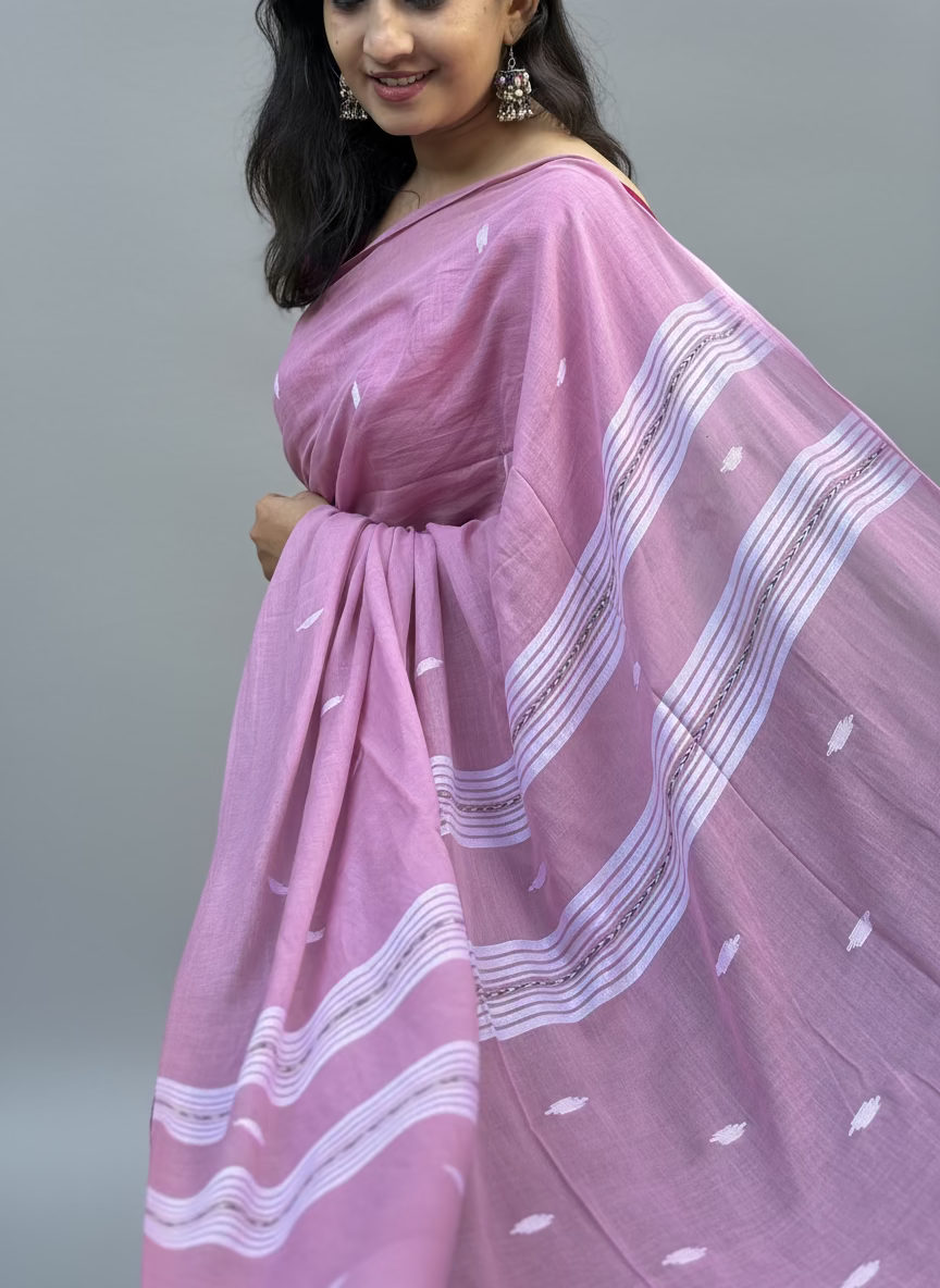 Mallow gulab, pure mul cotton saree.
