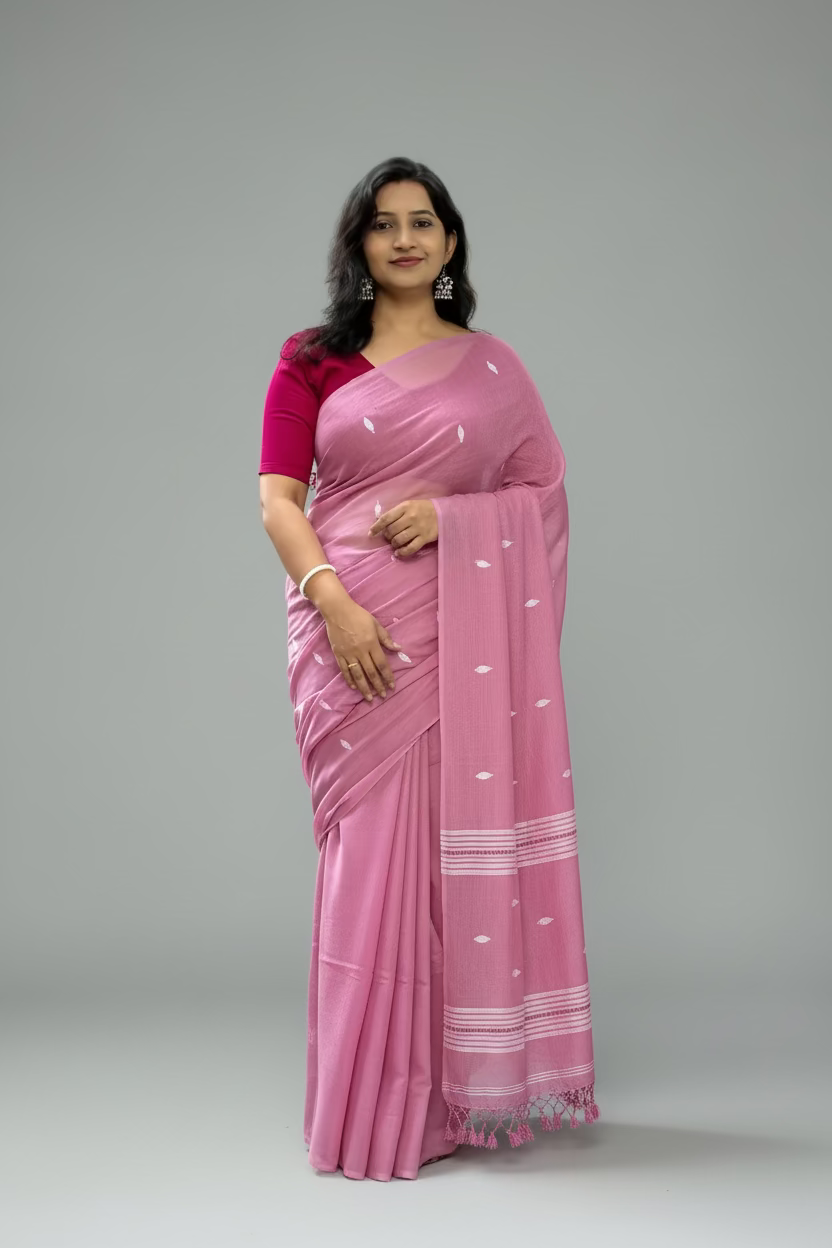 Mallow gulab, pure mul cotton saree.